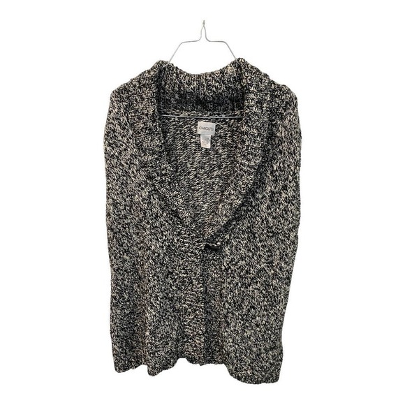 Chico's Sweaters - Chico's Wool Blend Sweater Vest LG Cardigan Marled Black White Knit Open Front